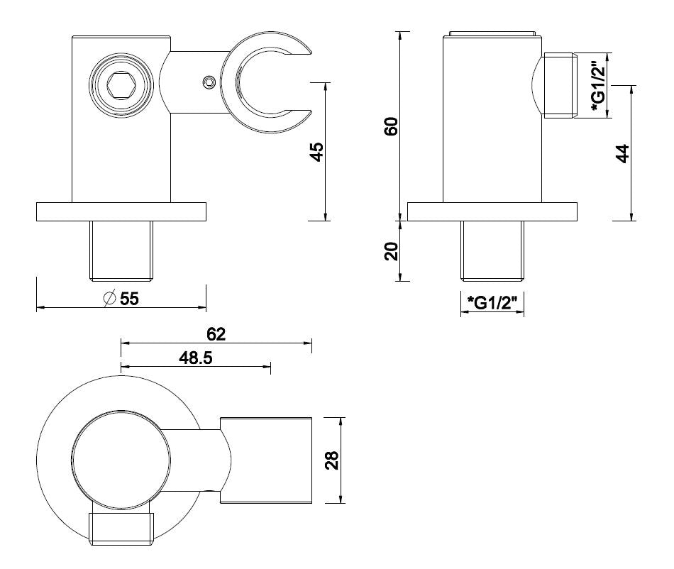 Wiesbaden luxe doucheaansluiting+kantelb.opsteek 1/2'' zwart
