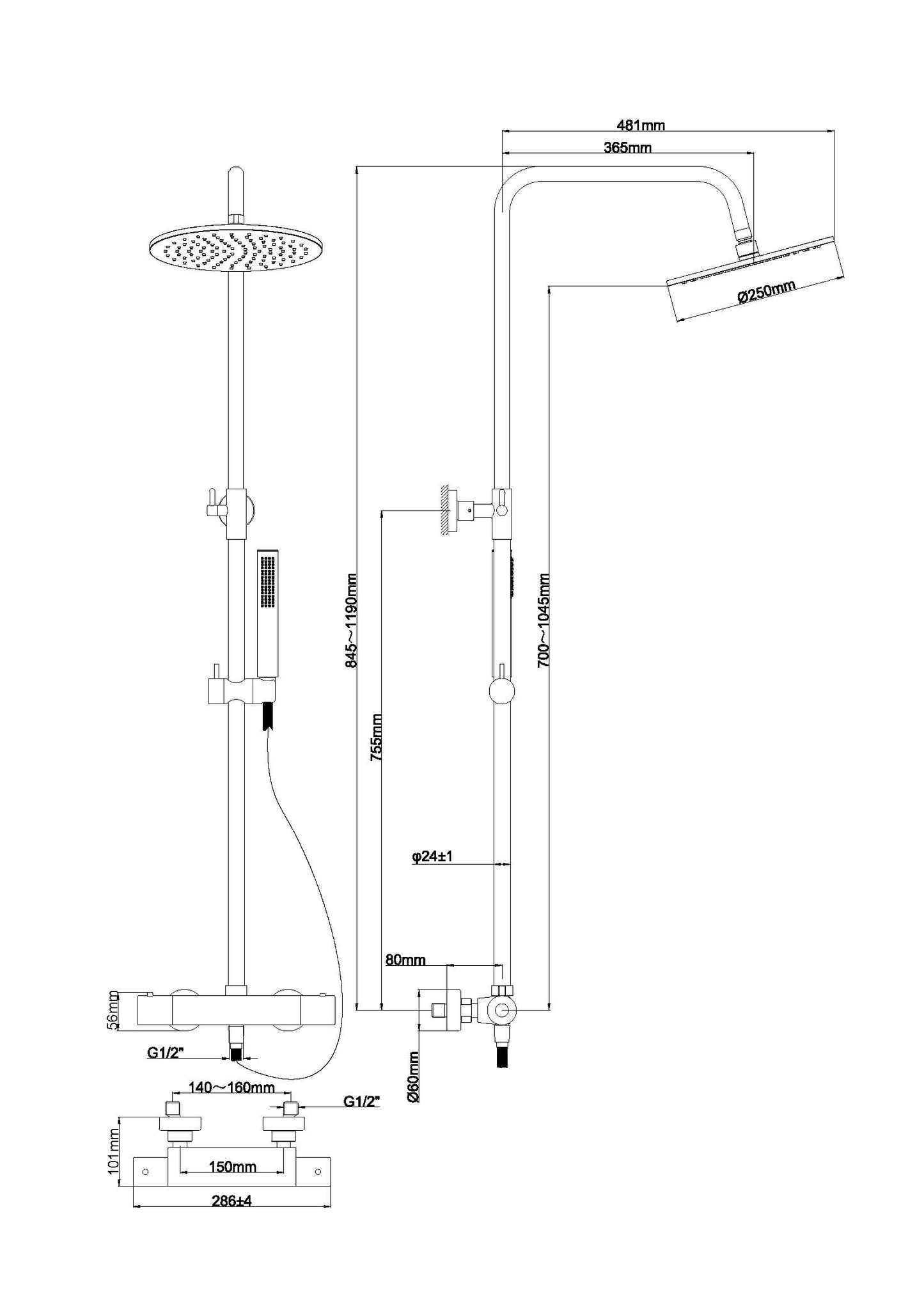 Caral thermostatische regendoucheset | Opbouw | Geborsteld brons koper PVD - WDtegels