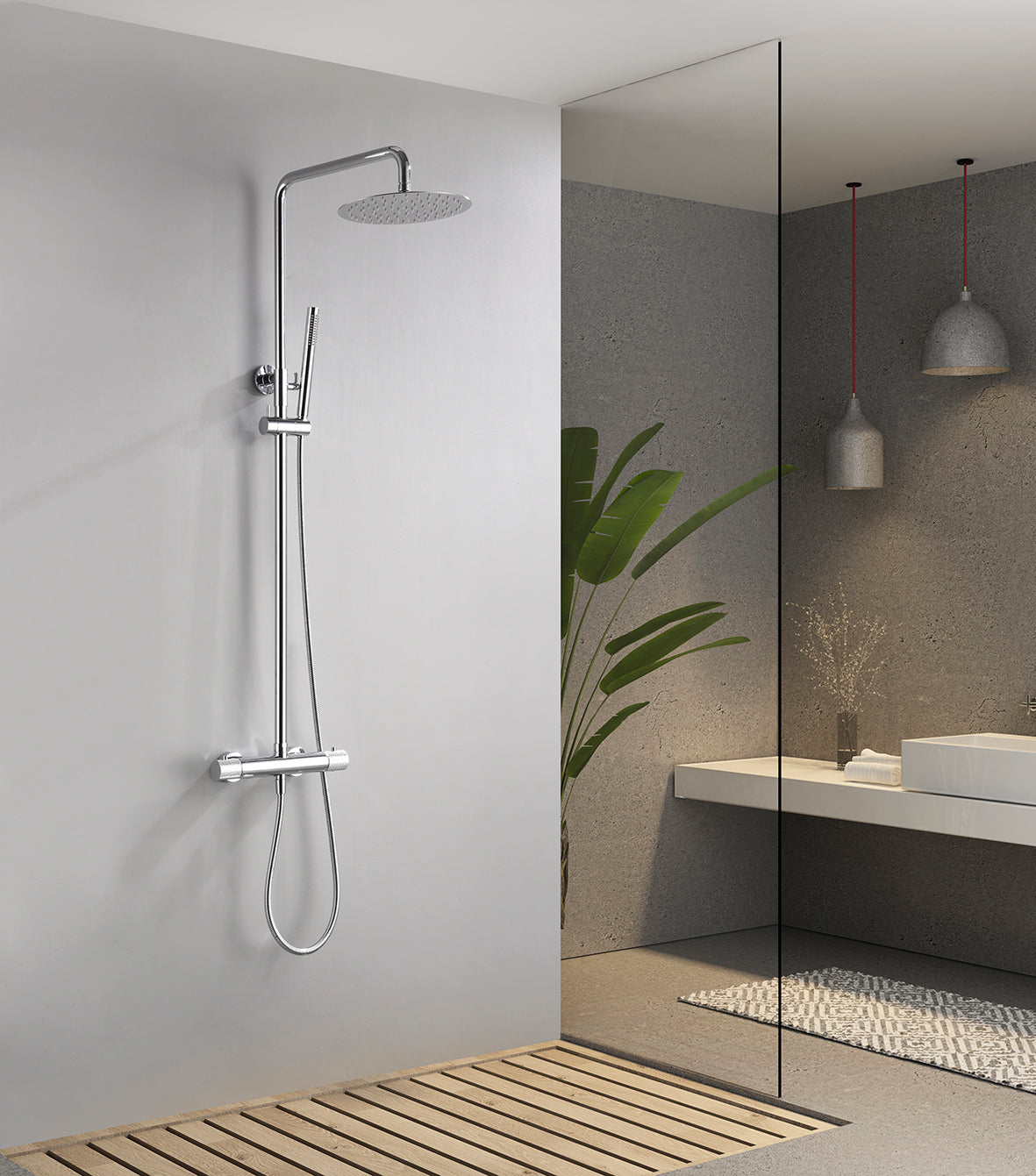 Ribbd thermostatische regendoucheset opbouw chroom