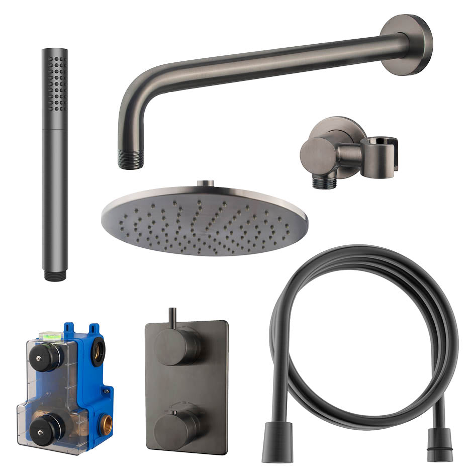 Caral inbouwthermostaat compleet met hoofddouche 25 cm en staafhanddouche gunmetal - WDtegels