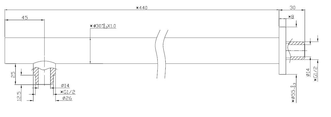 Wiesbaden luxe douche-arm rond muurbev.45cm chroom