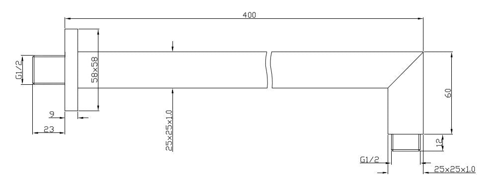 Wiesbaden luxe douche-arm vierkant muurbev.40cm chroom - WDtegels
