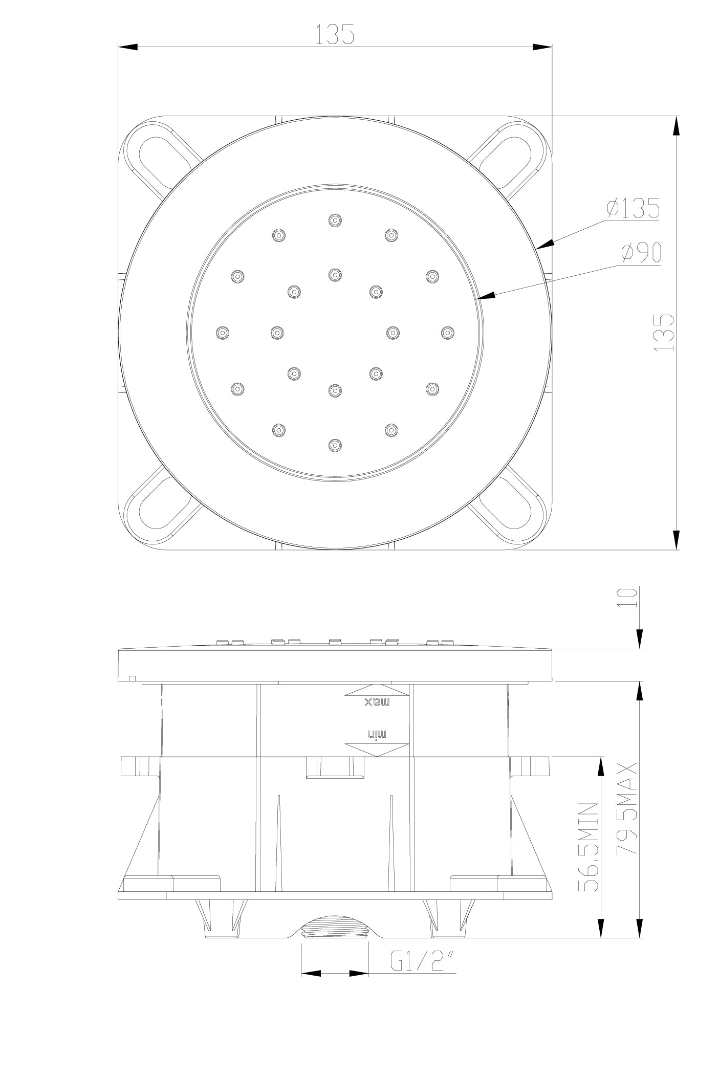 Zijdouche verstelbaar inbouw rond | 13,5cm | Chroom - WDtegels