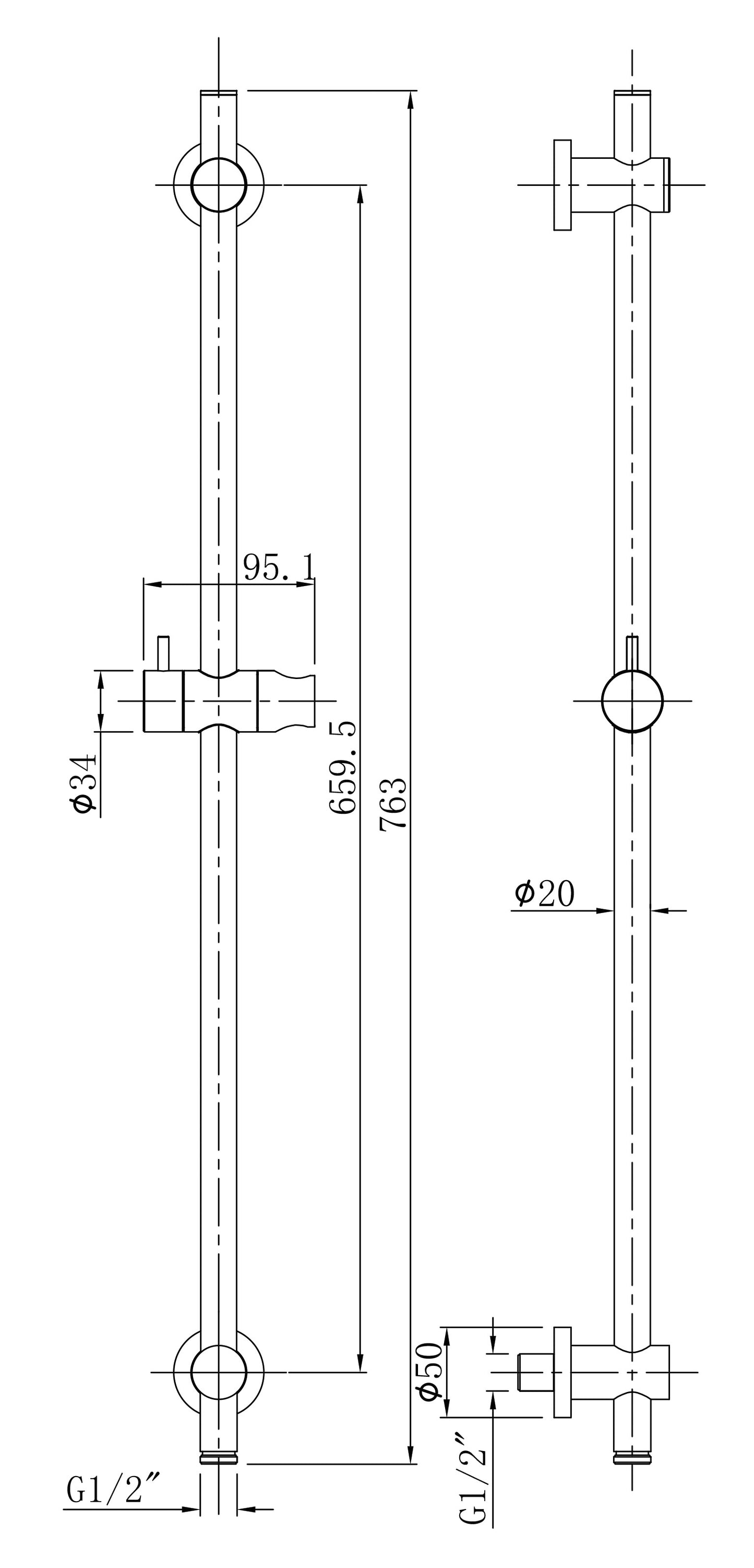 UniMatch glijstang met wateraansluiting | 76,5cm | Geborsteld brons koper PVD - WDtegels