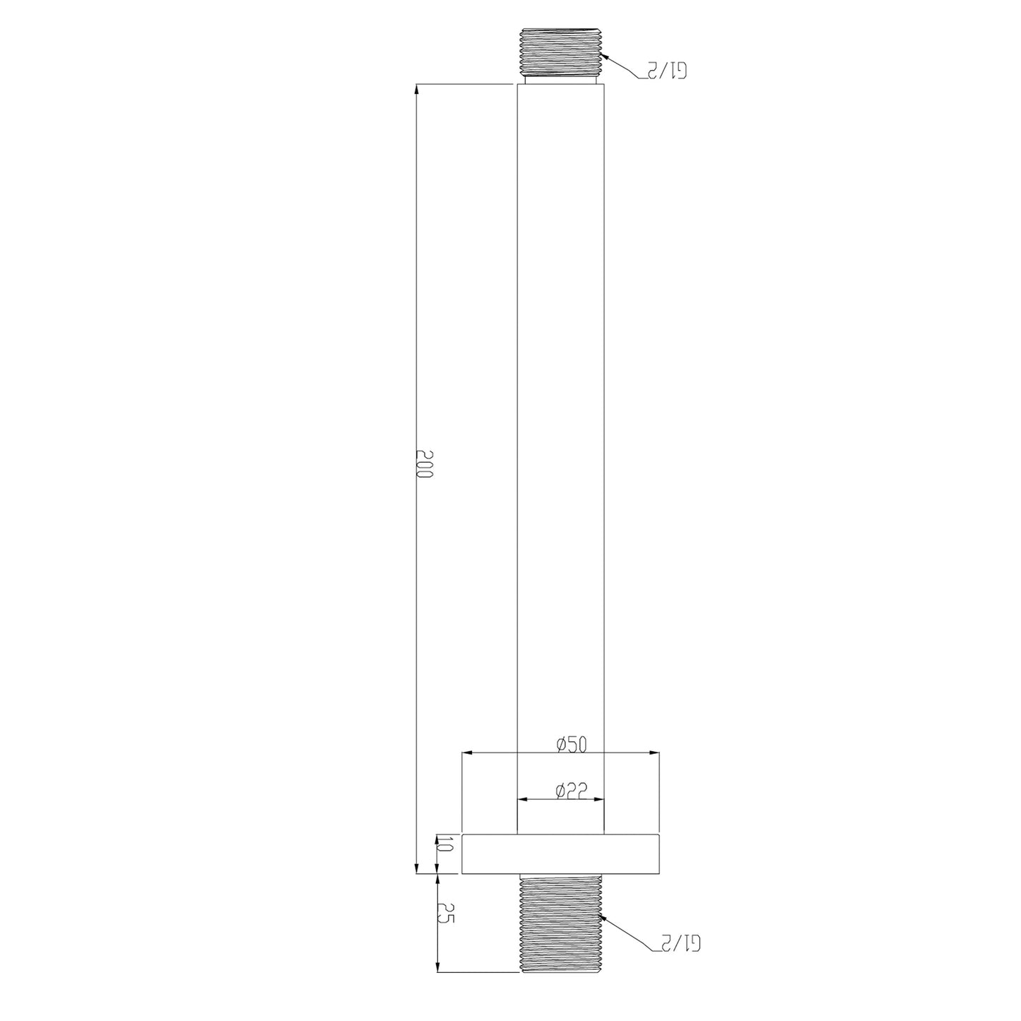UniMatch douchearm met plafondbevestiging | 20cm | Geborsteld staal PVD - WDtegels