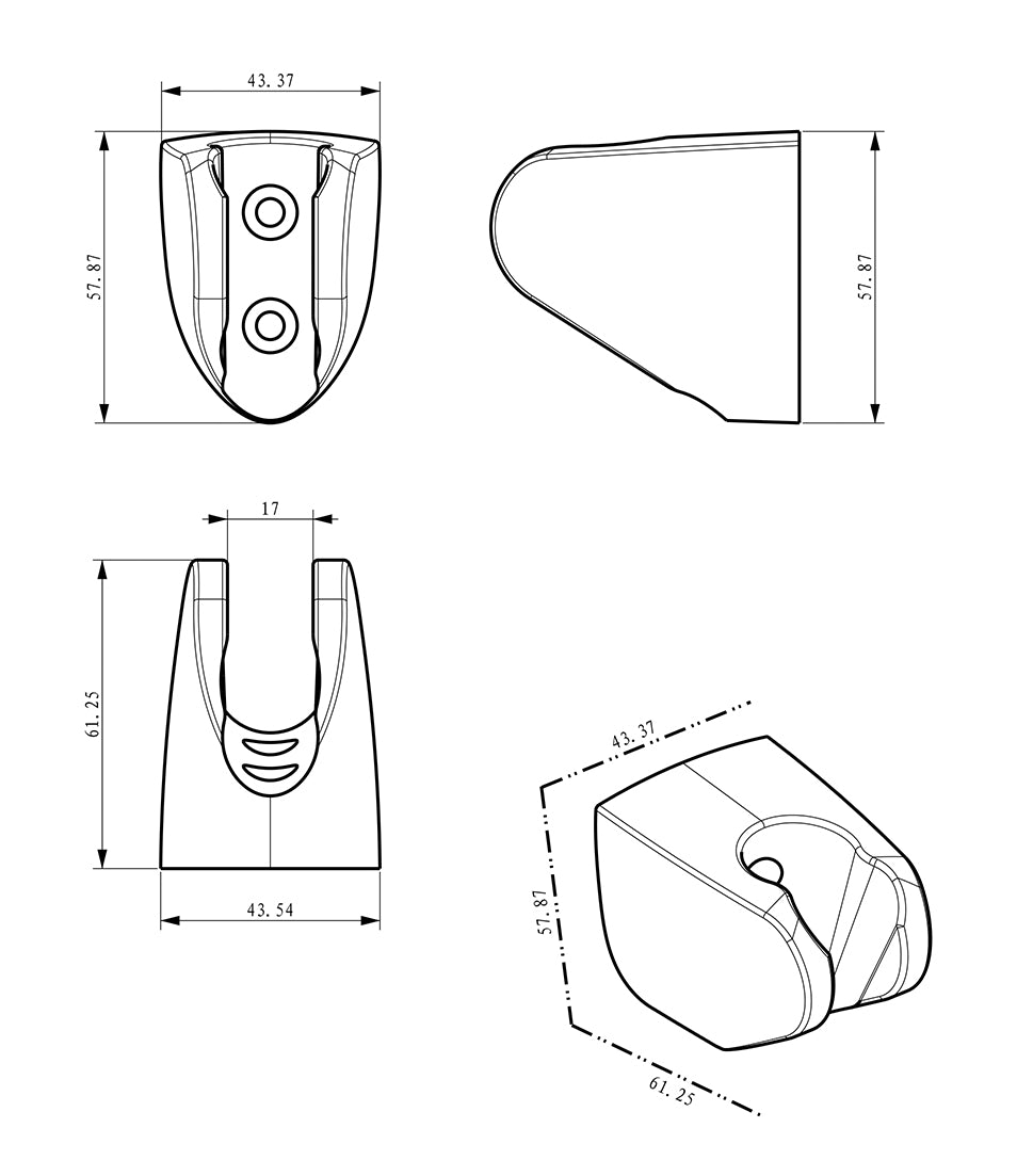 Maattekening UniMatch wandhanddouchehouder kunststof Chroom