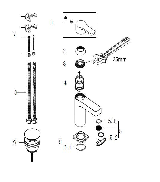 Wiesbaden Salas wastafelmengkraan + clickwaste chroom