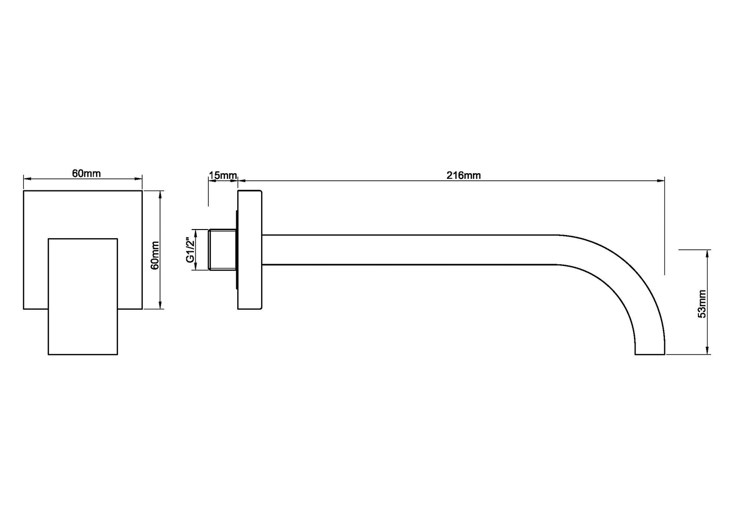 Wiesbaden inbouw-uitloop vierkant 22cm 1/2'' geborsteld staal - WDtegels