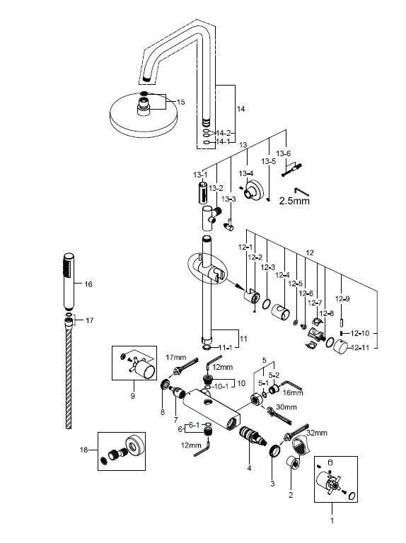 Wiesbaden Cross douche-opbouwset + therm. mengkraan chroom - WDtegels