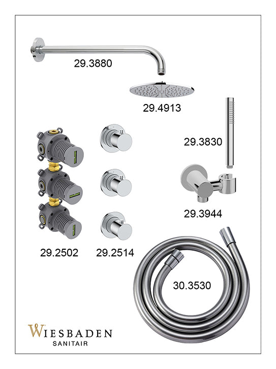 Caral inbouwthermostaat 2 stopkranen compleet met hoofddouche 25cm en staafhanddouche Chroom - sfeerbeeld