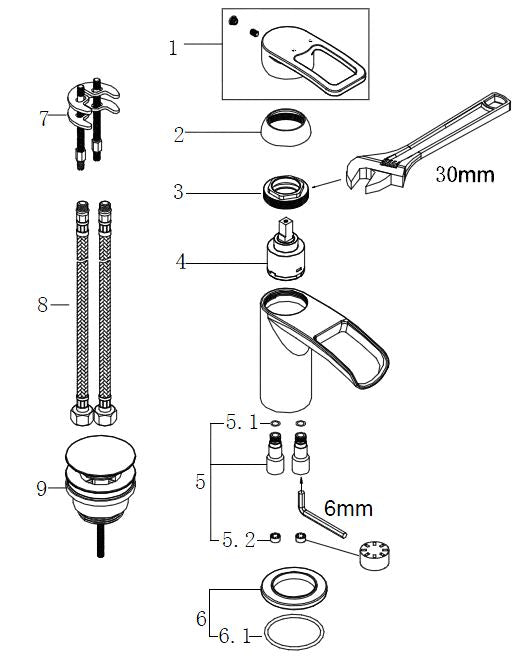 Wiesbaden Alegra waterfall faucet + clickwaste chrome