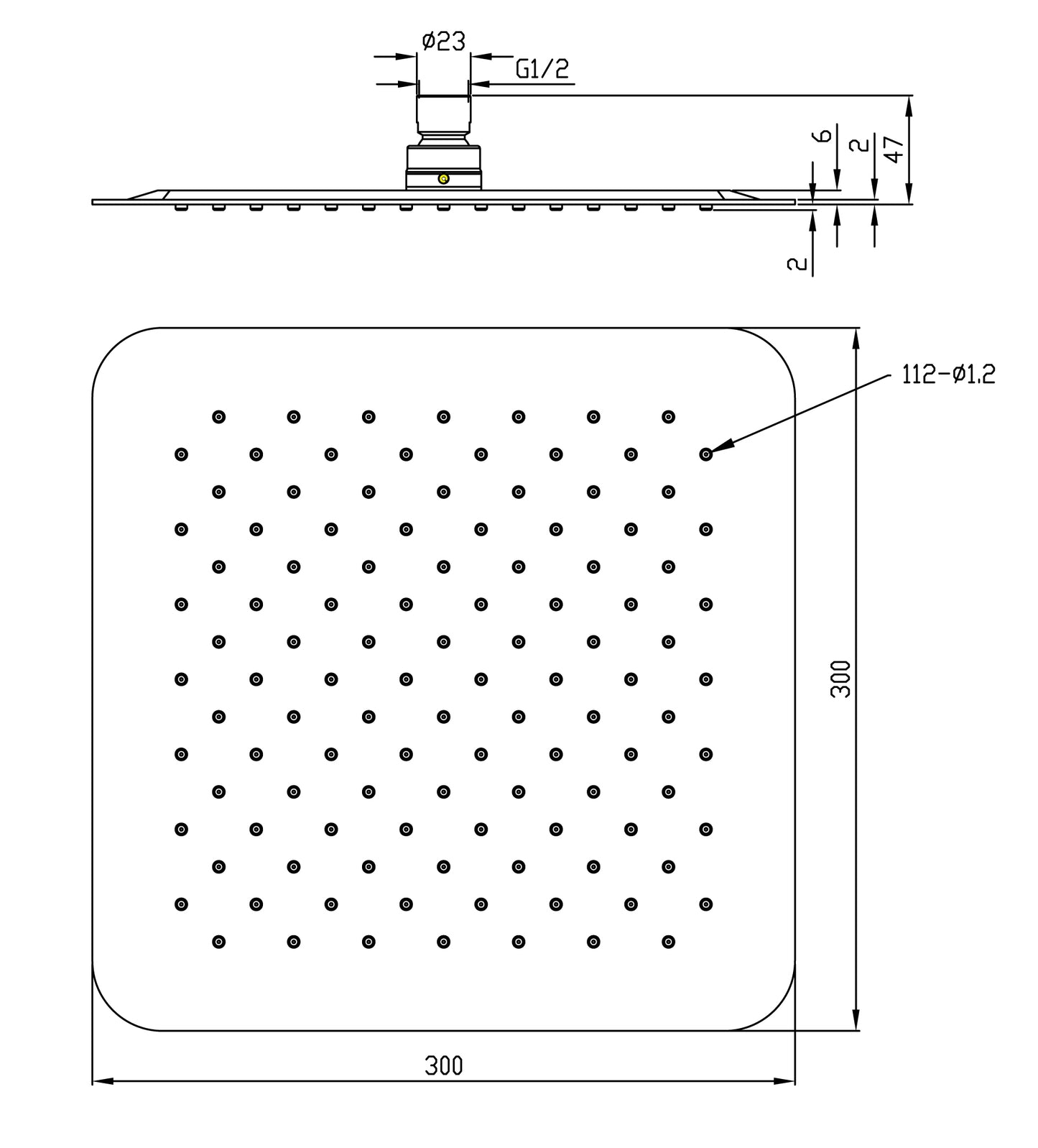 Wiesbaden UFO Luxe hoofddouche vierkant 300mm Ultra plat RVS