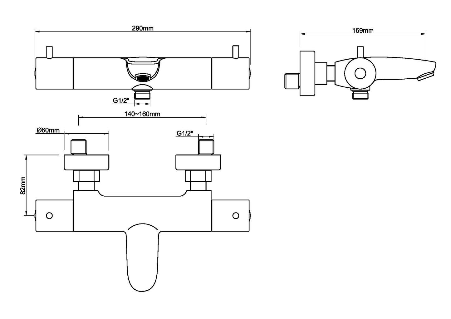Caral thermostatic bath mixer tap brushed steel PVD