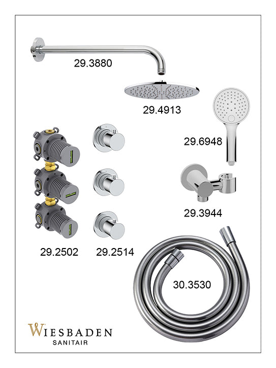 Caral inbouwthermostaat 2 stopkranen compleet met hoofddouche 25cm en handdouche 3 standen Chroom - sfeerbeeld