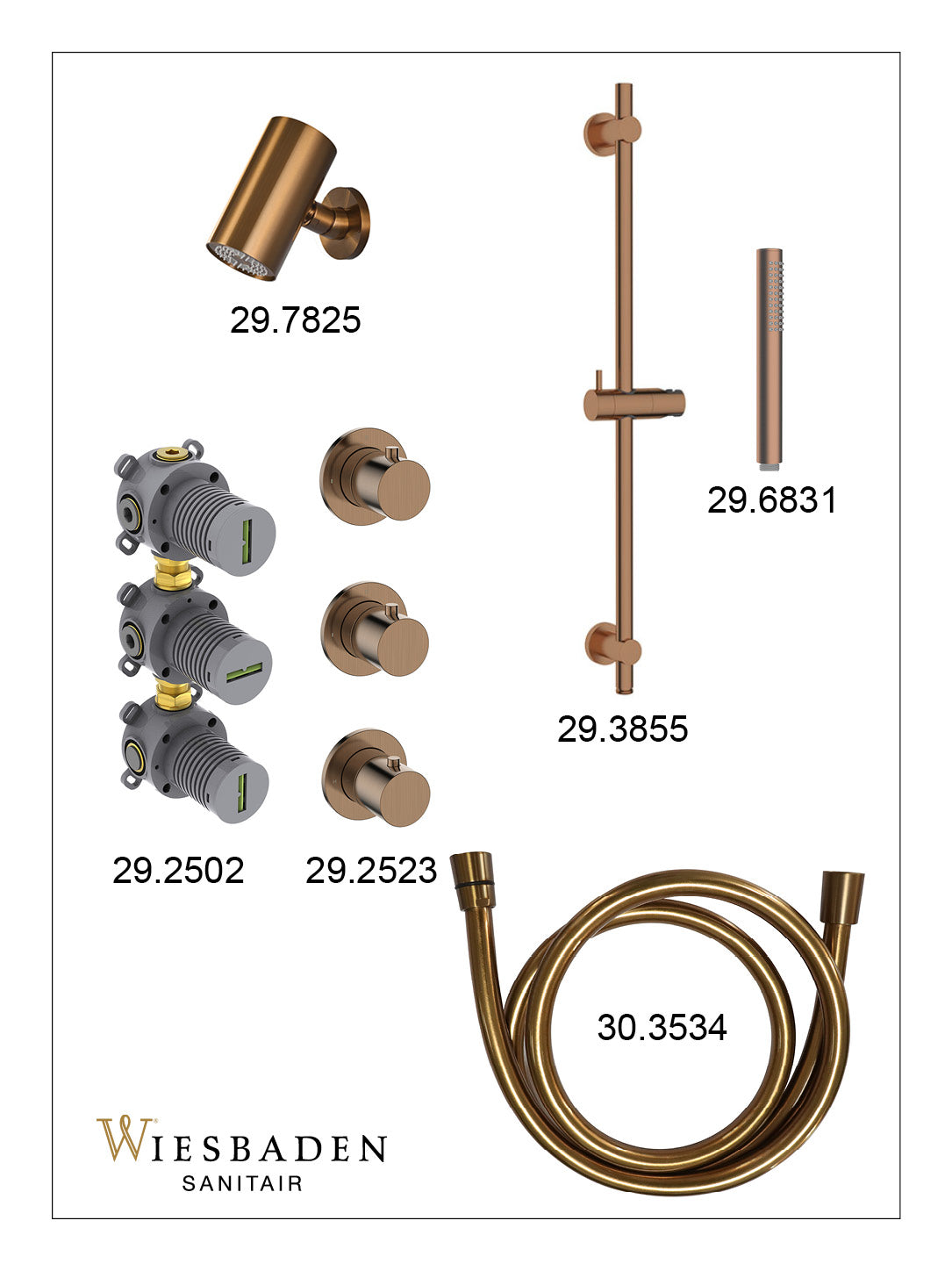 Caral inbouwthermostaatset 2 stopkranen geborsteld brons koper - afbeelding 3