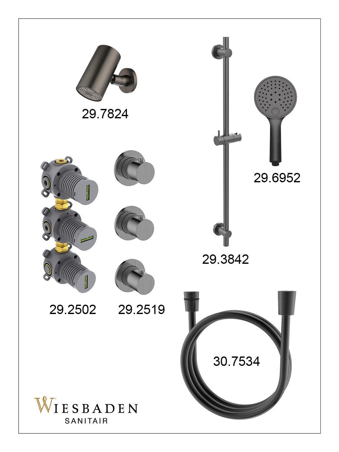 Caral inbouwthermostaatset 2 stopkranen gunmetal - afbeelding 3