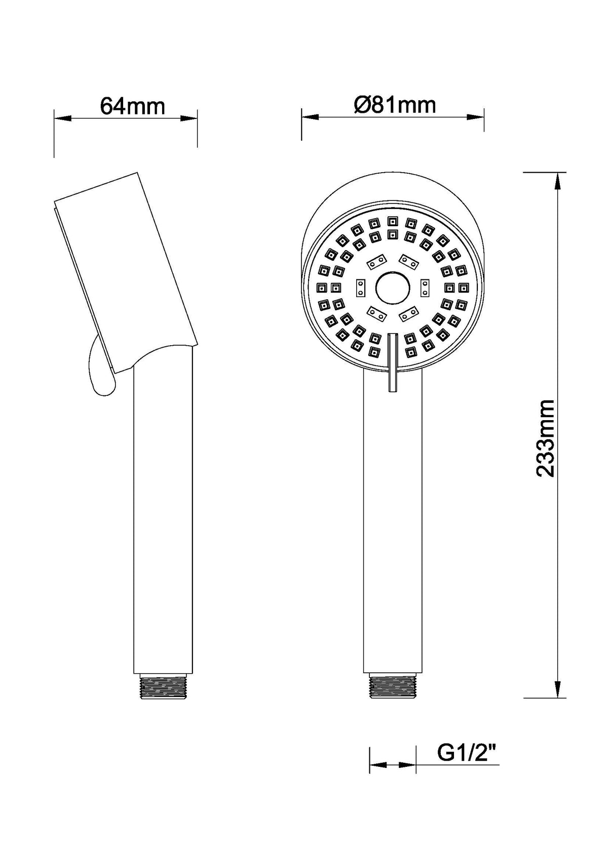 Maattekening UniMatch Cadans handdouche 3 standen Ø8cm Geborsteld messing PVD