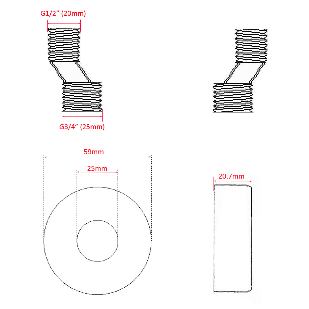 Rio set s-koppelingen met rozet voor kraan 15 cm 1/2" x 3/4" chroom - WDtegels