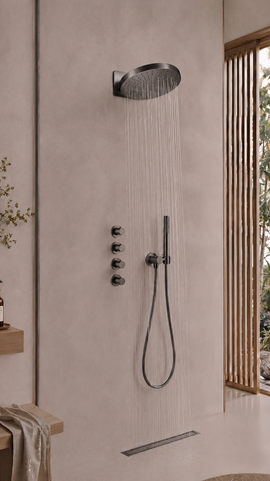 UniMatch Pluuto hoofddouche rond 2 standen met muurbevestiging Gunmetal - sfeerbeeld