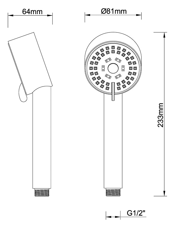 Maattekening UniMatch Cadans handdouche 3 standen Ø8cm Gunmetal PVD