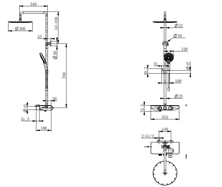 Nuovo thermostatische regendoucheset | Opbouw met planchet | Chroom - WDtegels