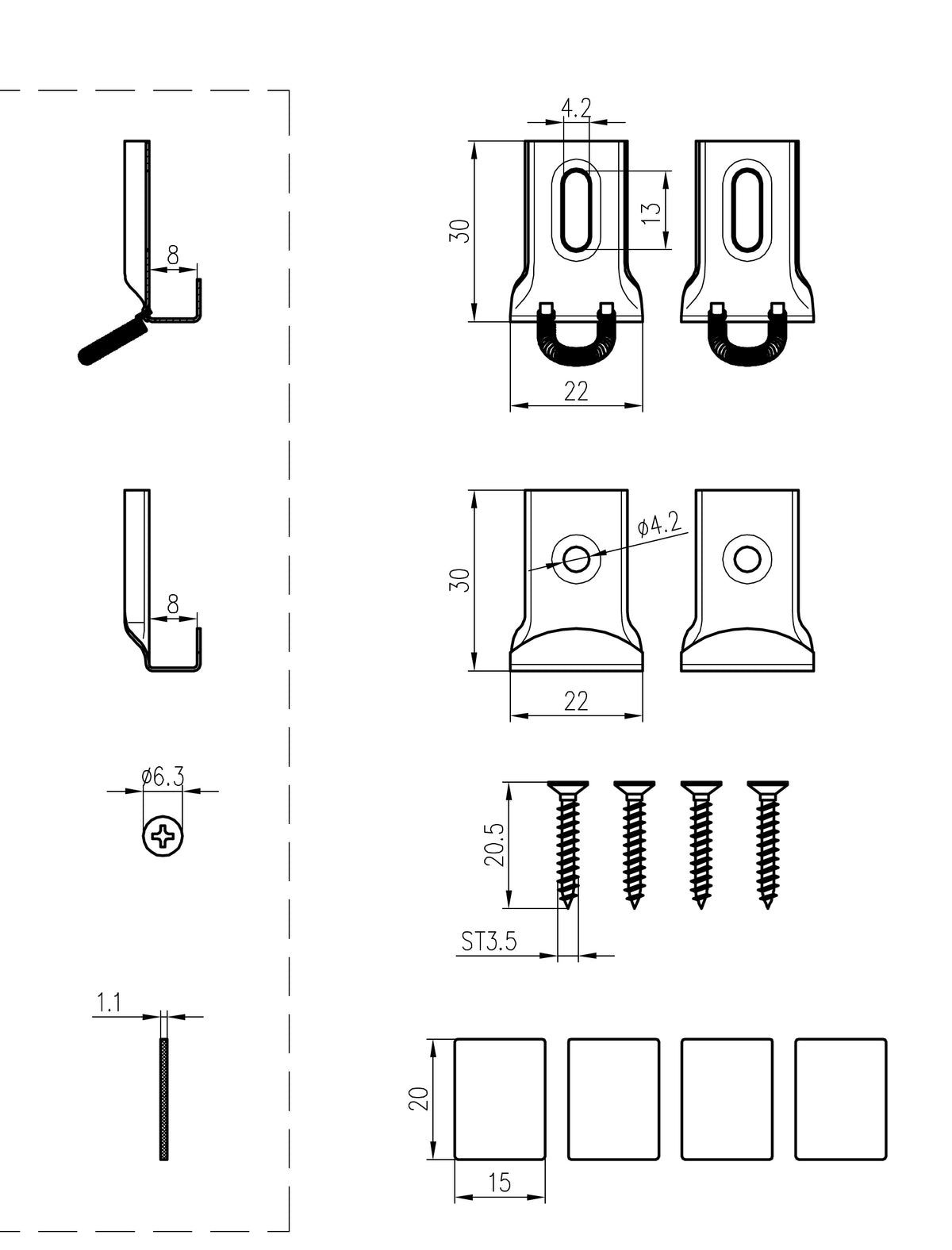 Lijntekening Spiegelklemmen chroom, set van 4