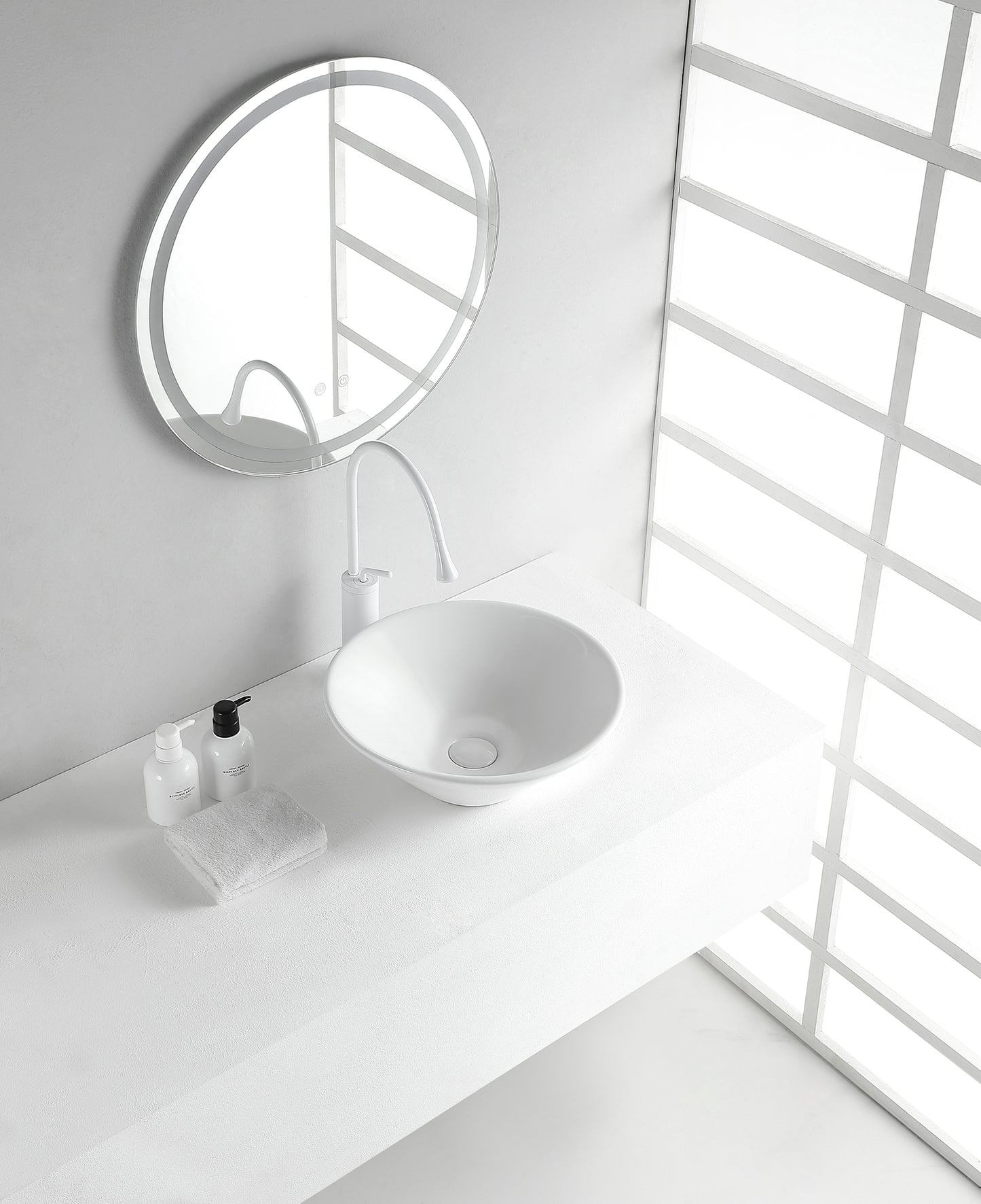 Circle waskom rond 42 x 15 cm keramiek glans wit - WDtegels