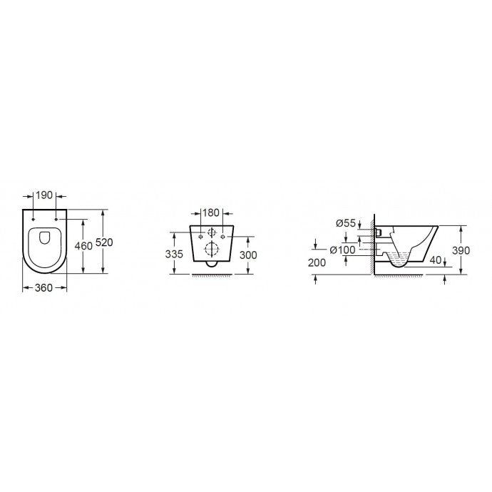 Vesta Rimless wandcloset 52 cm zonder zitting mat zwart - WDtegels