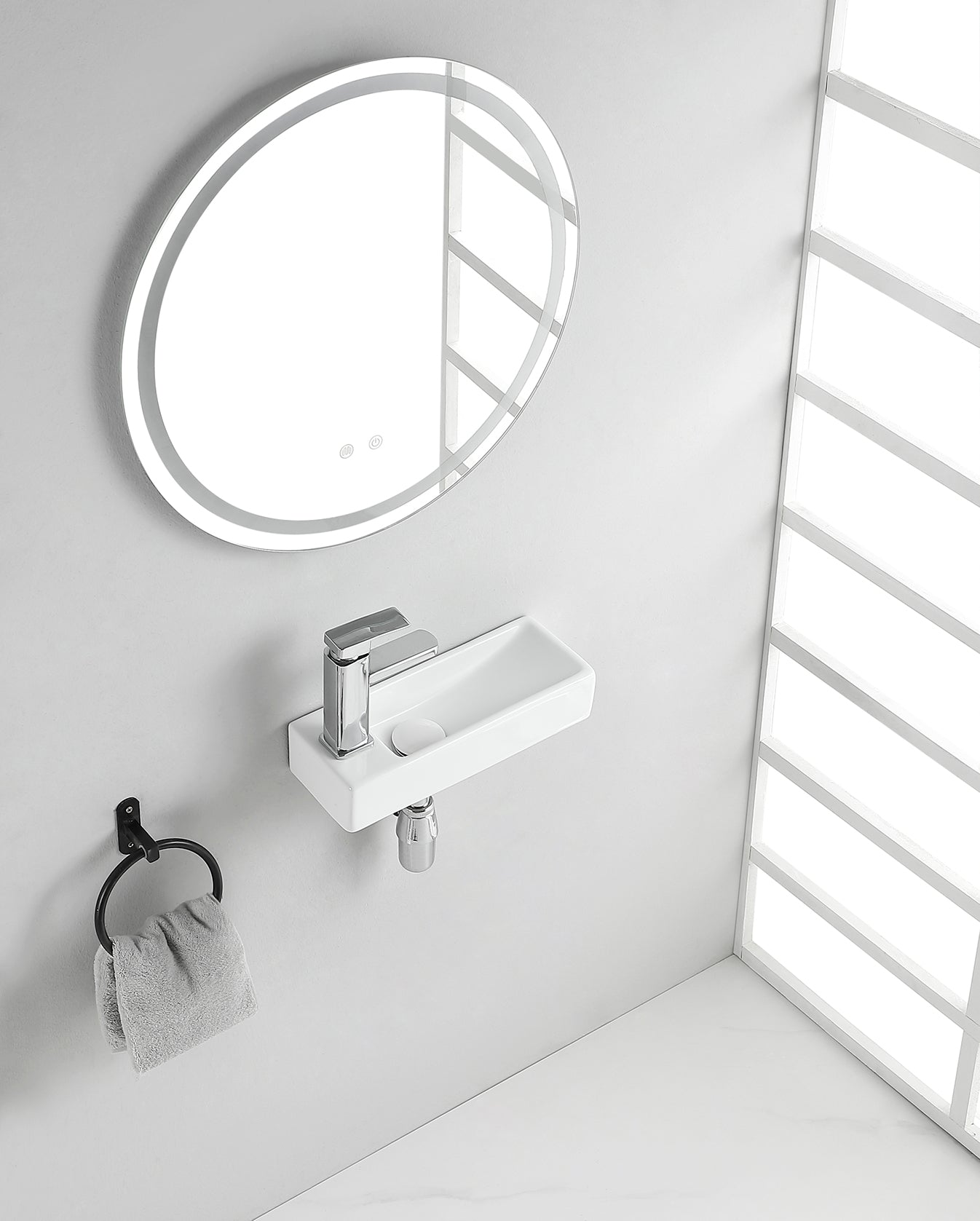 Trim mini fontein links 38 x 14 x 8 cm keramiek glans wit - WDtegels