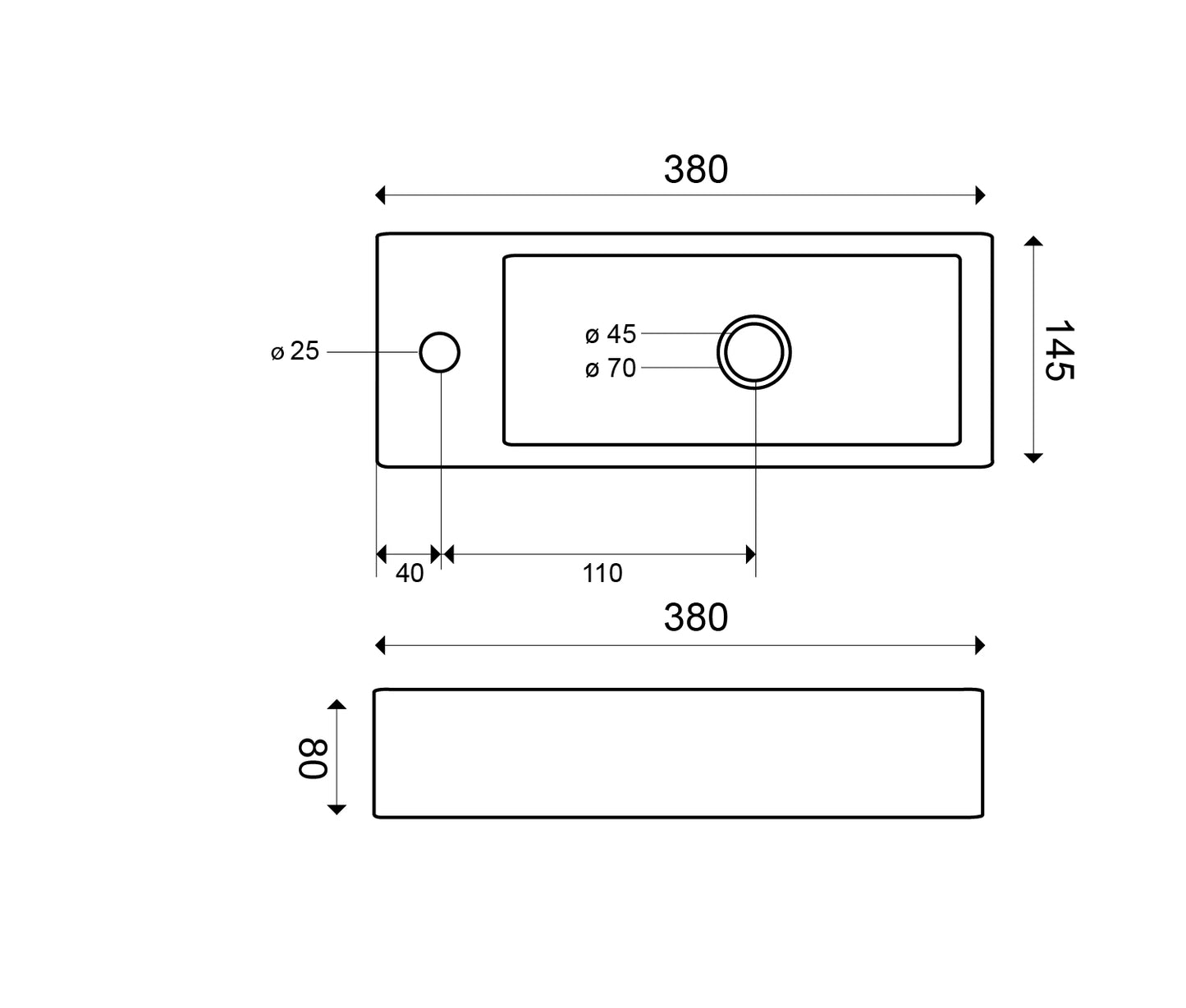 Trim mini fontein links | 38x14x8cm | Keramiek glans wit - WDtegels