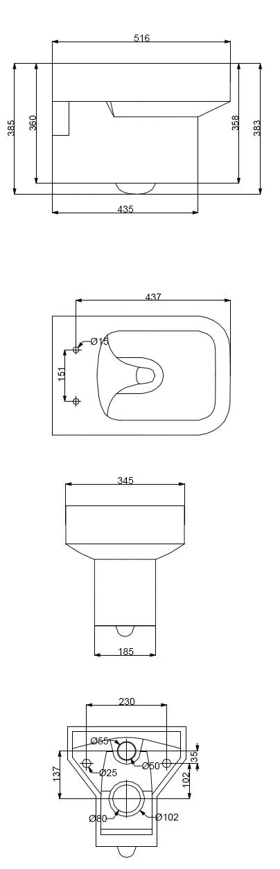 Inodoro suspendido Wiesbaden Carré con asiento de descarga profunda, blanco