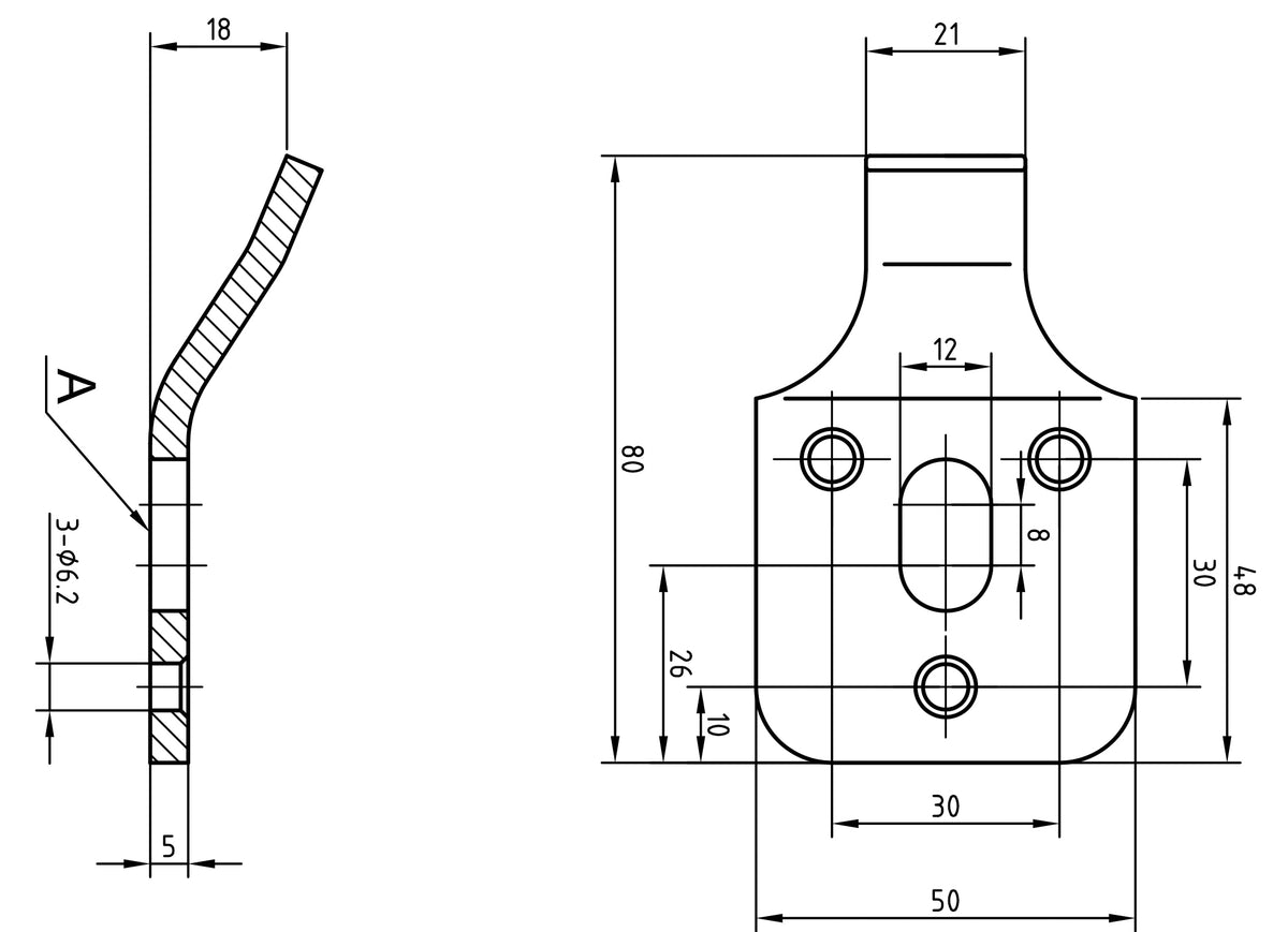 Lijntekening Bevestigingshaak 1/2 inch voor wastafel Per stuk Gegalvaniseerd