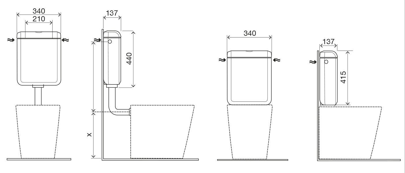 Uniflush universal toilet cistern 2 in 1 solution plastic white