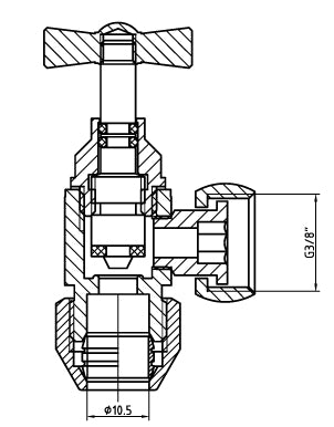 Lijntekening Hoekstopkraan 3210 3/8x10mm chroom