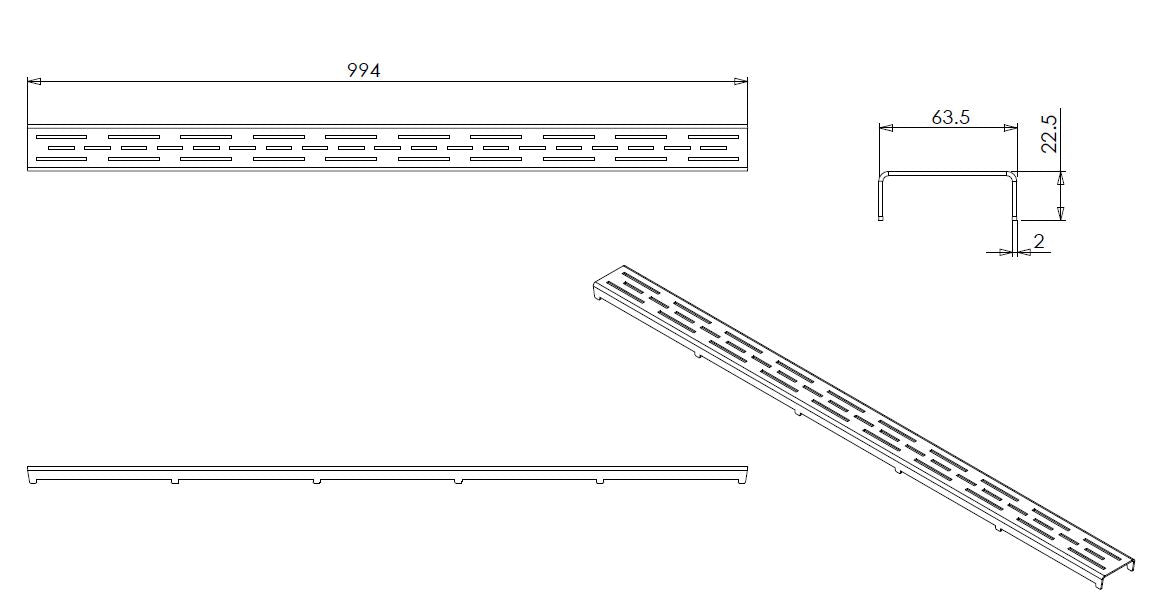 Wiesbaden Loose standard grid for 3rd generation shower drain 100cm