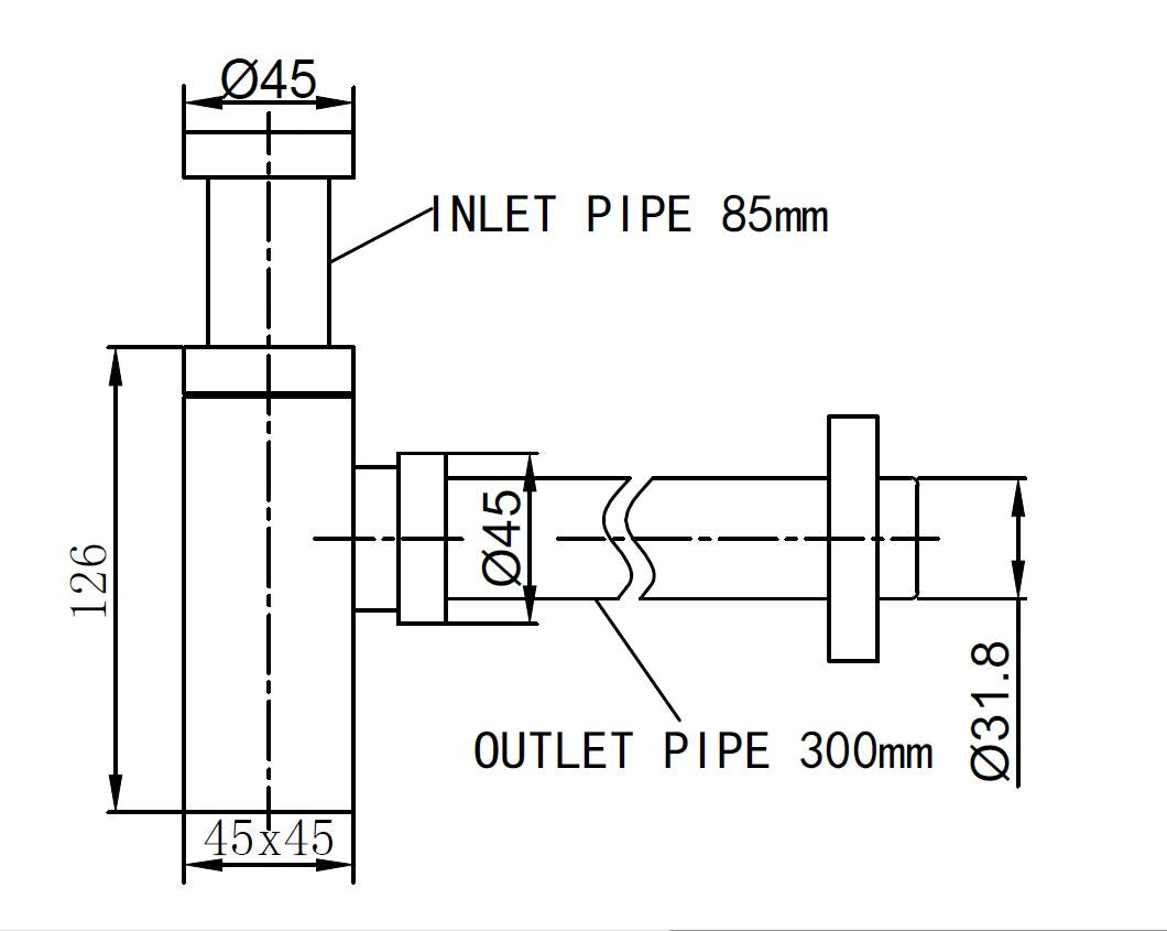 Wiesbaden Star luxury cup siphon square 11/4 stainless steel look