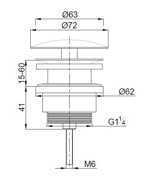 Lijntekening UniMatch open afvoerplug 5/4 inch geborsteld brons koper PVD