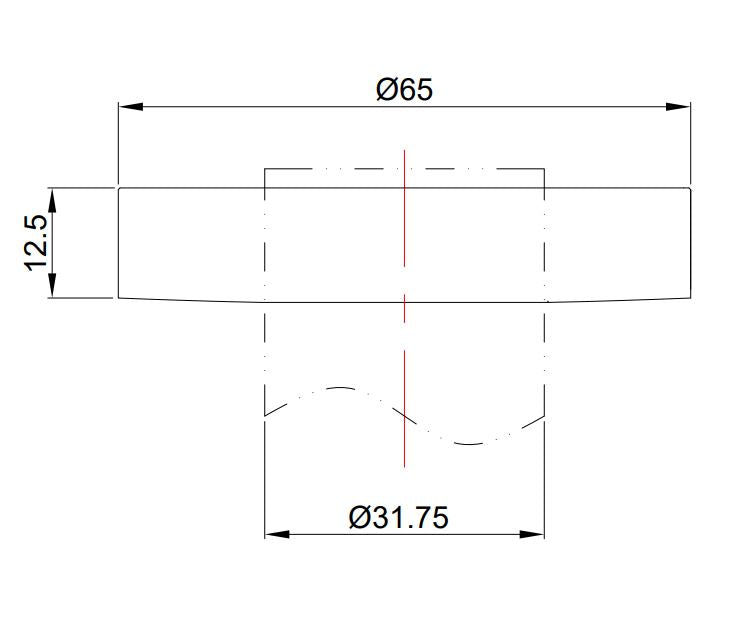 Lijntekening UniMatch sifonrozet 32mm x 65mm Geborsteld messing PVD