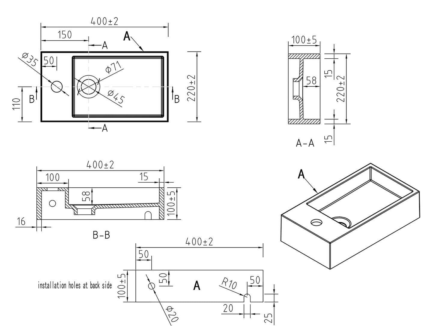 Lotte fontein links | 40x22x10cm | Solid surface mat wit - WDtegels