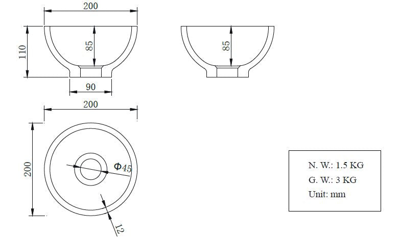 Wiesbaden Solid Surface opzetfontein rond 20x20x11