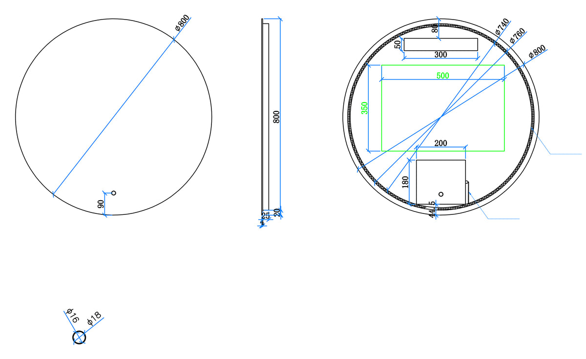 Maattekening Giro ronde badkamerspiegel 80cm