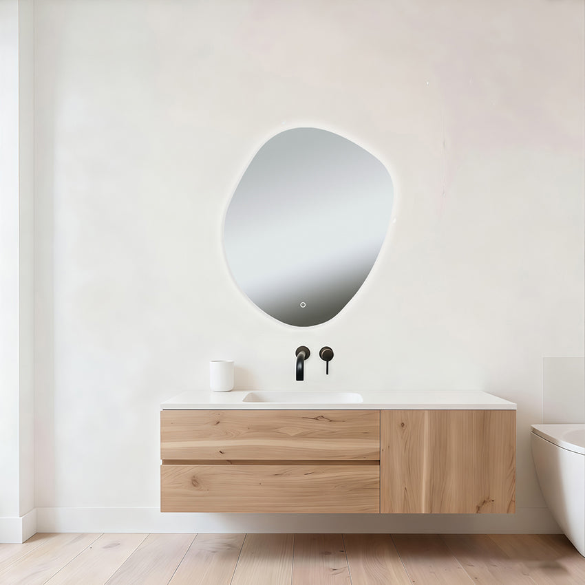 Ellva spiegel organisch met LED, dimbaar en spiegelverwarming 100 x 120 cm