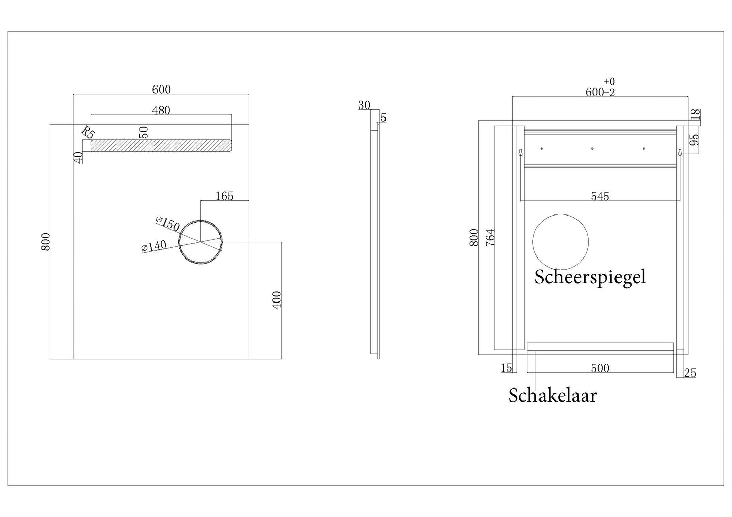 Tigris spiegel 60 x 80 cm rechthoek met LED en scheerspiegel - WDtegels