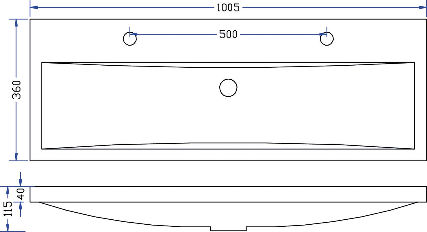 Wiesbaden washbasin 100cmx36cm two tap holes white