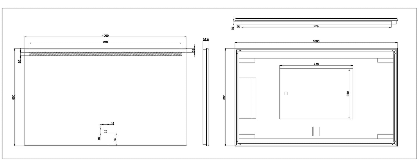 Ambi one spiegel 100 x 60 cm rechthoek met LED, dimbaar en spiegelverwarming - WDtegels