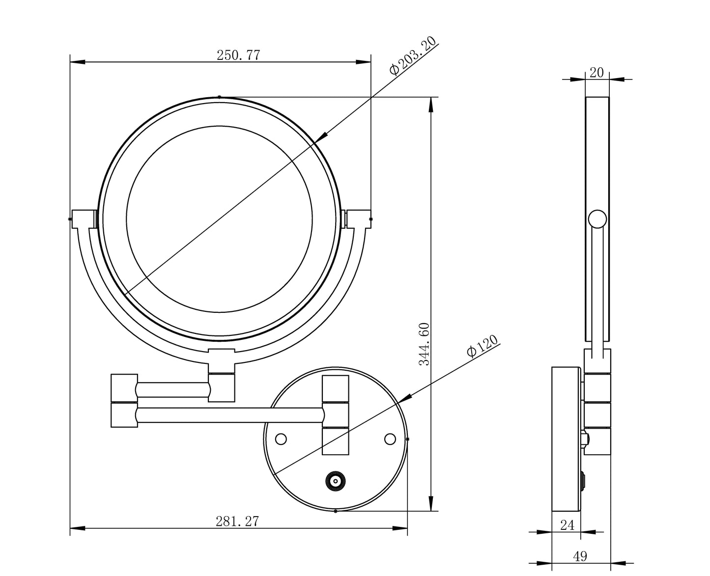 Wandscheerspiegel LED mat zwart - WDtegels