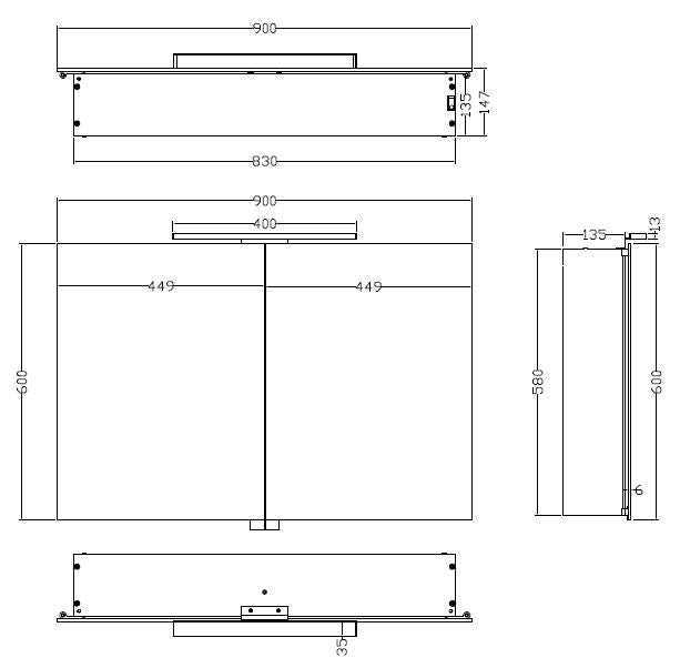 Wiesbaden Luxury mirror cabinet + LED lighting 90x60x14cm