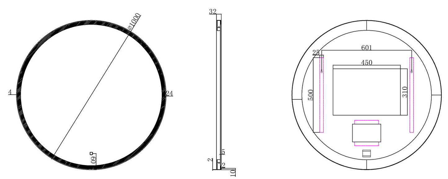 Maro spiegel 100 cm rond met LED, dimbaar en spiegelverwarming mat zwart - WDtegels