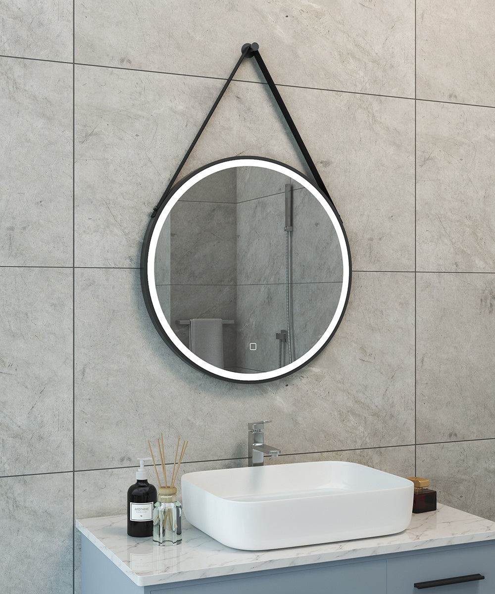 Cinto spiegel rond met band, LED, dimbaar en spiegelverwarming 60 cm mat zwart