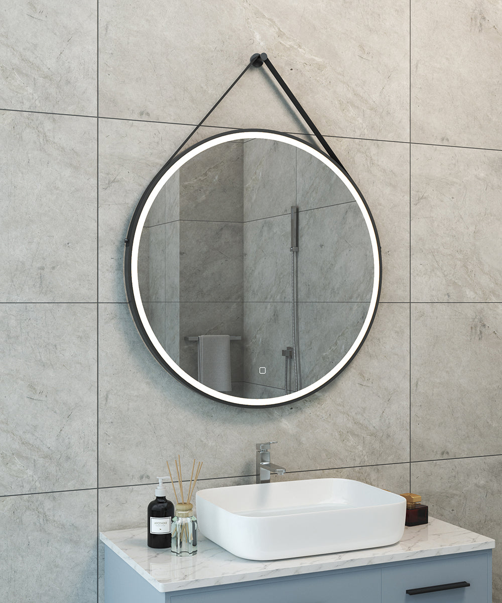 Cinto spiegel rond met band, LED, dimbaar en spiegelverwarming 80 cm mat zwart